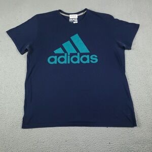 Adidas T Shirt Mens XL Blue Big Logo Casual Short Sleeve Adult *STAINED*